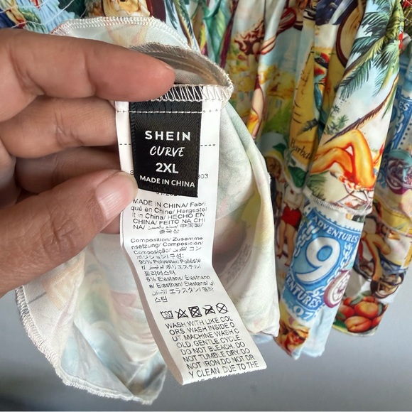 Vintage Kitschy Retro Beach Print Smocked Peplum Tiered Top Plus Size 2X - Picture 5 of 5